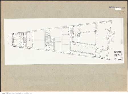 Vorderseite von Bibliotheca Hertziana [https://www.deutsche-digitale-bibliothek.de/content/lizenzen/rv-fz/] Dokumentation: Pläne und GrundrisseSerie von Planzeichnungen zum Palazzo Zuccari - Pianta Debold / v. Petz Nr. 6, bh169930_recto. Foto.