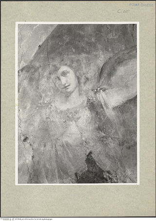 Vorderseite von Hutzel, Max [https://www.deutsche-digitale-bibliothek.de/content/lizenzen/rv-fz/] Fresken im TreppenhausZwei Engel - linker Engel; Nahaufnahme, bh169948_recto. Foto: Hutzel, Max.