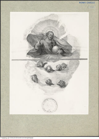 Vorderseite von Hutzel, Max [https://www.deutsche-digitale-bibliothek.de/content/lizenzen/rv-fz/] Fresken im TreppenhausChristus, daneben Schlussstein mit dem Wappen von Kardinal della Rovere - , bh169949_recto. Foto: Hutzel, Max.