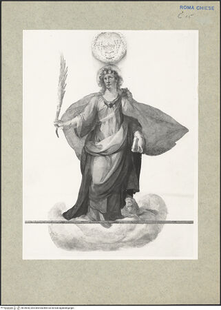 Vorderseite von Hutzel, Max [https://www.deutsche-digitale-bibliothek.de/content/lizenzen/rv-fz/] Fresken im TreppenhausDie heilige Agnes, daneben Schlussstein mit dem Wappen von Kardinal della Rovere - , bh169950_recto. Foto: Hutzel, Max.