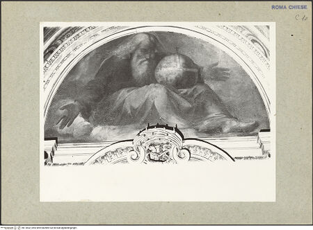 Vorderseite von Bibliotheca Hertziana [https://www.deutsche-digitale-bibliothek.de/content/lizenzen/rv-fz/] Szenen aus der Geschichte des heiligen Kreuzes und des OratoriumsFresken der Altarwand - Gottvater über dem Altar, bh170542_recto. Foto.