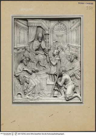 Vorderseite von Bibliotheca Hertziana [https://www.deutsche-digitale-bibliothek.de/content/lizenzen/rv-fz/] Papst Gregor XIII. ehrt den Erbprinzen Karl Friedrich von Jülich-Kleve-Berg mit Schwert und Pileus - , bh172765_recto. Foto.