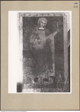 Vorderseite von National Gallery of Art, Washington? [https://www.deutsche-digitale-bibliothek.de/content/lizenzen/rv-fz/] Dekorationsfragmente: Kniende Stifterfigur, Szenenfragment und heilige ChristinaHeilige Christina mit kniender Stifterin - Gesamtansicht, bh175363_recto. Foto.