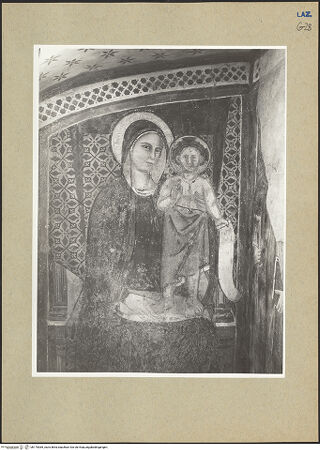 Vorderseite von Getty Research Institute [https://www.deutsche-digitale-bibliothek.de/content/lizenzen/rv-ez/] Thronende Madonna und heilige Christina  - Teilansicht: Madonna (nach Restaurierung), bh175369_recto. Foto.