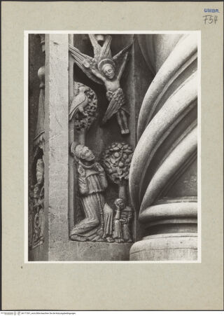 Vorderseite von Getty Research Institute? [https://www.deutsche-digitale-bibliothek.de/content/lizenzen/rv-ez/] HauptportalRechtes Gewände mit Propheten und Szenen aus dem Alten Testament sowie den heiligen Fortunatus und Franz von Assisi - Untere Zone, Detail: Stigmatisation des heiligen Franz von Assisi, bh177301_recto. Foto: Hutzel, Max.