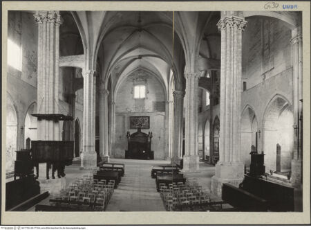 Vorderseite von Getty Research Institute? [https://www.deutsche-digitale-bibliothek.de/content/lizenzen/rv-ez/] San Fortunato - Langhaus, Blick zur Eingangswand; zusammengesetzt aus zwei Einzelfotos: 177323 & 177324, bh177323_bh177324_recto. Foto: Hutzel, Max.