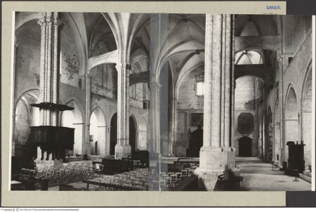 Vorderseite von Getty Research Institute? [https://www.deutsche-digitale-bibliothek.de/content/lizenzen/rv-ez/] San Fortunato - Blick aus dem 4. Joch des linken (östlichen) Seitenschiffs nach Nordwesten, bh177325_bh177326_recto. Foto: Hutzel, Max.