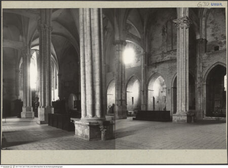 Vorderseite von Getty Research Institute? [https://www.deutsche-digitale-bibliothek.de/content/lizenzen/rv-ez/] San Fortunato - Langhaus, Blick vom 1. Joch des linken (östlichen) Seitenschiffs nach Südwesten, bh177327_bh177328_recto. Foto: Hutzel, Max.