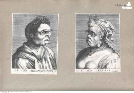 Vorderseite von  [http://creativecommons.org/publicdomain/mark/1.0/] Zwei Karikaturen: H. von Mommongnon - F. von Labrina; aus einer Seire von 8 Blättern - , bh180001. Foto.