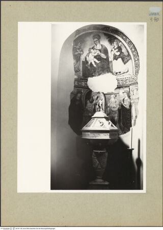 Vorderseite von Getty Research Institute [https://www.deutsche-digitale-bibliothek.de/content/lizenzen/rv-ez/] Maria lactans mit Engeln; Darbringung im Tempel und Heilige - Gesamtansicht (im Vordergund Taufstein, um 1558), bh181128_recto. Foto: Hutzel, Max.