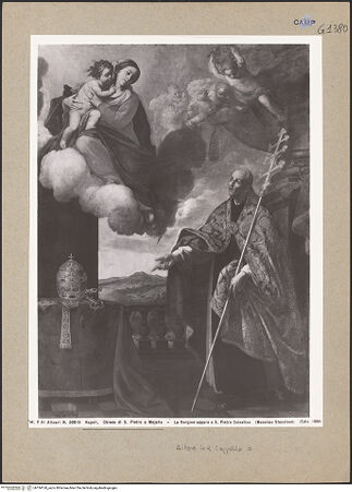 Vorderseite von Alinari [https://www.deutsche-digitale-bibliothek.de/content/lizenzen/rv-ez/] Die Madonna erscheint dem heiligen Petrus Coelestinus - Gesamtansicht, bh184160_recto. Foto.