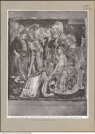 Vorderseite von Alinari [https://www.deutsche-digitale-bibliothek.de/content/lizenzen/rv-ez/] Die Anbetung durch die Heiligen Drei Könige - Gesamtansicht, bh184180_recto. Foto.