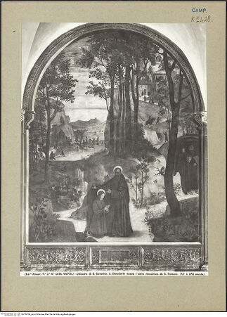 Vorderseite von Alinari [https://www.deutsche-digitale-bibliothek.de/content/lizenzen/rv-ez/] Szenen aus dem Leben des heiligen BenediktDer heilige Benedikt empfängt vom heiligen Romanus die Kutte - Gesamtansicht, bh184184_recto. Foto.