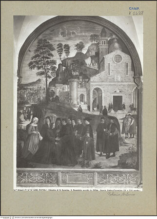 Vorderseite von Alinari [https://www.deutsche-digitale-bibliothek.de/content/lizenzen/rv-ez/] Szenen aus dem Leben des heiligen BenediktDie Abreise zu Effide (Affile) - Gesamtansicht, bh184187_recto. Foto.