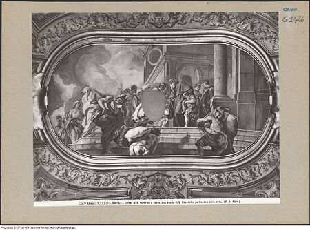 Vorderseite von Alinari [https://www.deutsche-digitale-bibliothek.de/content/lizenzen/rv-ez/] Szenen aus dem Leben des heiligen Benedikt von NursiaDer heilige Benedikt empfängt seine Schüler, den hl. Maurus und den hl. Placidus, die von ihren Vätern eingeführt werden - Gesamtansicht, bh184191_recto. Foto.