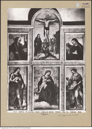 Vorderseite von Alinari [https://www.deutsche-digitale-bibliothek.de/content/lizenzen/rv-ez/] Polyptychon (Madonna, Kreuzigung und Heiligen) - Gesamtansicht, bh184239_recto. Foto.