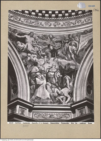Vorderseite von Alinari [https://www.deutsche-digitale-bibliothek.de/content/lizenzen/rv-ez/] Szenen aus dem Leben des heiligen JanuariusFürbitte der Madonna bei Christus für das Wohl der Stadt Neapel - Gesamtansicht, bh184241_recto. Foto.