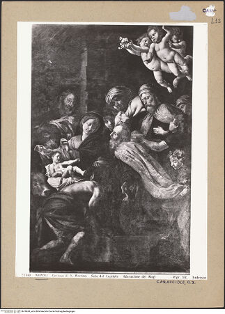 Vorderseite von Alinari [https://www.deutsche-digitale-bibliothek.de/content/lizenzen/rv-ez/] Die Anbetung durch die Heiligen Drei Könige - Gesamtansicht, bh184249_recto. Foto.