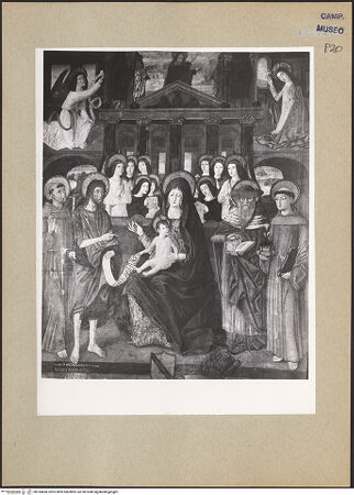 Vorderseite von Hutzel, Max [https://www.deutsche-digitale-bibliothek.de/content/lizenzen/rv-ez/] Madonna mit den Heiligen Franziskus, Johannes dem Täufer, Hieronymus und Antonius von Padua; Verkündigung - Gesamtansicht, bh184680_recto. Foto: Hutzel, Max.