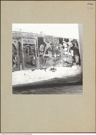 Vorderseite von Sopr. Gall. Bari [https://www.deutsche-digitale-bibliothek.de/content/lizenzen/rv-ez/] Verkündigung. Heiliger Georg und der Drachen. Heiliger Eustachius oder Legende des Tankred von Lecce - Gesamtansicht (vor 1975 Übertragung und Restaurierung), bh185227_recto. Foto.