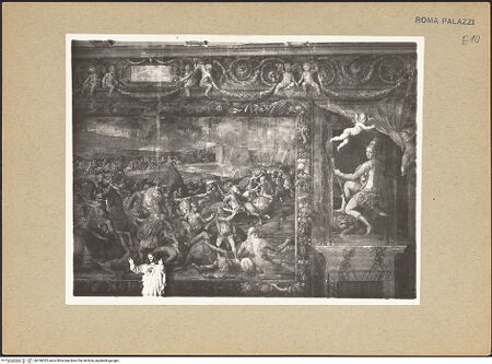 Vorderseite von Sopr. Mon. Laz. ? [https://www.deutsche-digitale-bibliothek.de/content/lizenzen/rv-ez/] Szenen aus dem Leben von Papst Paul III.Der Sieg über Tunis 1535, Allegorien der Fortitudine und der Taufe der Ungläubigen - linke Hälfte der Nordwand, bh186025_recto. Foto: Keaveney.