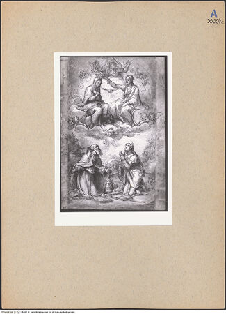 Vorderseite von Musée National du Louvre [https://www.deutsche-digitale-bibliothek.de/content/lizenzen/rv-ez/] Erscheinung der Krönung Mariens vor einem Papst und der heiligen Agnes - Gesamtansicht, bh187111_recto. Foto.