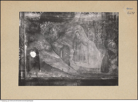 Vorderseite von ICCD [https://www.deutsche-digitale-bibliothek.de/content/lizenzen/rv-ez/] Szenen aus dem Leben der heiligen AnachoretenLeben in der Wüste - Teilansicht (linke Seite), bh188168_recto. Foto.