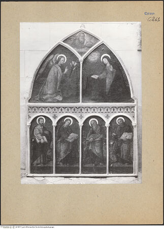 Vorderseite von ICCD [https://www.deutsche-digitale-bibliothek.de/content/lizenzen/rv-ez/] Verkündigung. Die vier Evangelisten - Gesamtansicht, bh188171_recto. Foto.
