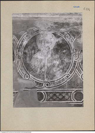 Vorderseite von ICCD [https://www.deutsche-digitale-bibliothek.de/content/lizenzen/rv-ez/] Szenen aus dem Leben der Heiligen und Kreuzigung ChristiFries: Heiligen - Heiliger Bischof, bh188203_recto. Foto.