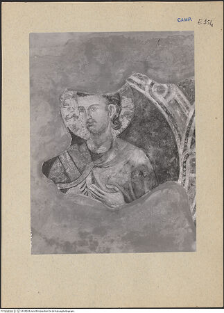 Vorderseite von ICCD [https://www.deutsche-digitale-bibliothek.de/content/lizenzen/rv-ez/] Szenen aus dem Leben der Heiligen und Kreuzigung ChristiFries: Heiligen - Heiliger (Apostel?), bh188204_recto. Foto.