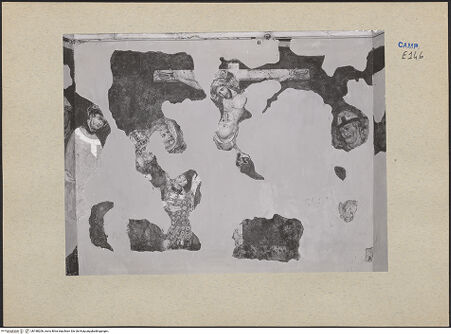 Vorderseite von ICCD [https://www.deutsche-digitale-bibliothek.de/content/lizenzen/rv-ez/] Szenen aus dem Leben der Heiligen und Kreuzigung ChristiKreuzigung mit Heiligen und Stifter - Mittleres Teil, bh188206_recto. Foto.