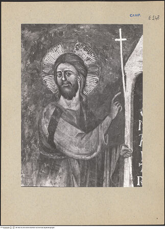 Vorderseite von ICCD [https://www.deutsche-digitale-bibliothek.de/content/lizenzen/rv-ez/] Szenen aus dem Leben der Heiligen und Kreuzigung ChristiChristus trifft Petrus auf der Via Appia (Domine, quo vadis?) - Detail: Christus, bh188218_recto. Foto.