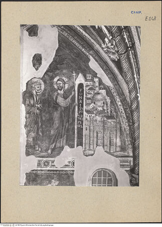 Vorderseite von ICCD [https://www.deutsche-digitale-bibliothek.de/content/lizenzen/rv-ez/] Szenen aus dem Leben der Heiligen und Kreuzigung ChristiChristus trifft Petrus auf der Via Appia (Domine, quo vadis?) - Gesamtansicht, bh188219_recto. Foto.