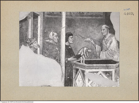 Vorderseite von ICCD [https://www.deutsche-digitale-bibliothek.de/content/lizenzen/rv-ez/] Die sieben Sakramente und der Triumph der KircheSakrament der Taufe - Detail: Taufe (während der Restaurierung), bh188272_recto. Foto.