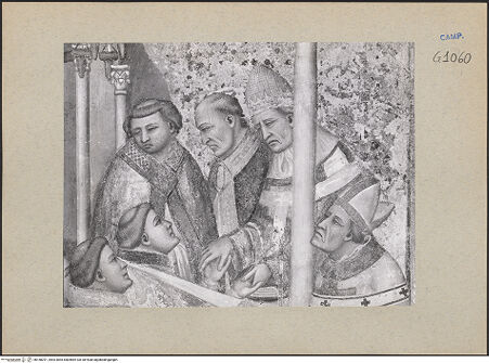 Vorderseite von ICCD [https://www.deutsche-digitale-bibliothek.de/content/lizenzen/rv-ez/] Die sieben Sakramente und der Triumph der KircheSakrament der Priesterweihe - Detail: Papst, Bischof und Kleriker  (während der Restaurierung), bh188291_recto. Foto.