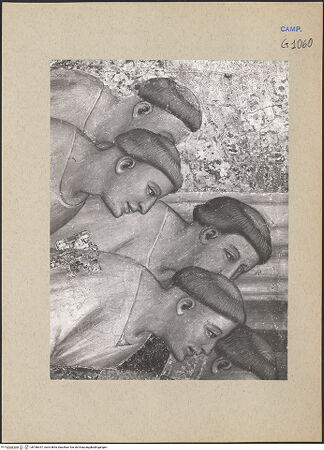 Vorderseite von ICCD [https://www.deutsche-digitale-bibliothek.de/content/lizenzen/rv-ez/] Die sieben Sakramente und der Triumph der KircheSakrament der Priesterweihe - Detail: Klerikergruppe links (während der Restaurierung), bh188347_recto. Foto.