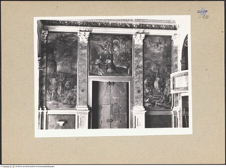 Vorderseite von Sopr. BAS NA [https://www.deutsche-digitale-bibliothek.de/content/lizenzen/rv-ez/] Szenen aus dem Leben der heiligen Lucia, Agatha und Cäcilia - Gesamtansicht, bh188373_recto. Foto.