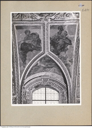 Vorderseite von Sopr. BAS NA [https://www.deutsche-digitale-bibliothek.de/content/lizenzen/rv-ez/] Martyrium und Glorie der Apostel Petrus und Paulus und Aposteln (oder Propheten)Aposteln oder Propheten - Erster Zwickel, bh188384_recto. Foto.