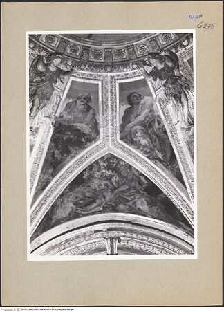 Vorderseite von Sopr. BAS NA [https://www.deutsche-digitale-bibliothek.de/content/lizenzen/rv-ez/] Martyrium und Glorie der Apostel Filippus und Jakobus und Aposteln (oder Propheten)Aposteln oder Propheten - mittlerer Zwickel, bh188385_recto. Foto.