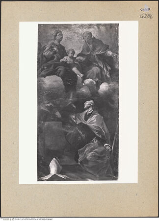 Vorderseite von Sopr. BAS NA [https://www.deutsche-digitale-bibliothek.de/content/lizenzen/rv-ez/] Die Madonna und der Heilige Januarius erscheinen einem Bischof - Gesamtansicht, bh188412_recto. Foto.
