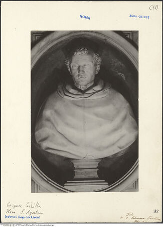 Vorderseite von Bibliotheca Hertziana [https://www.deutsche-digitale-bibliothek.de/content/lizenzen/rv-fz/] Kenotaph für Gregorio da Rimini - Teilansicht: Büste, bh188916_recto. Foto: Lehmann-Brockhaus, Otto.