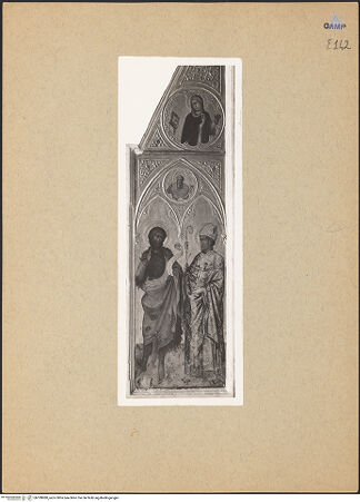 Vorderseite von Sopr. BAS NA [https://www.deutsche-digitale-bibliothek.de/content/lizenzen/rv-ez/] Triptychon mit einer Kreuzigung mit der Trinität (Gnadenstuhl) - Rechter Flügel: Maria (Verkündigung), Johannes der Täufer, Januarius, bh189080_recto. Foto.