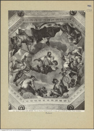 Vorderseite von Alinari [https://www.deutsche-digitale-bibliothek.de/content/lizenzen/rv-ez/] Illusionistische AusmalungDarstellung des Olymp und Personifikationen der Jahreszeiten; Höflinge und Hofdamen auf scheinarchitektonischen Brüstungen - Gewölbespiegel, bh190691_recto. Foto.