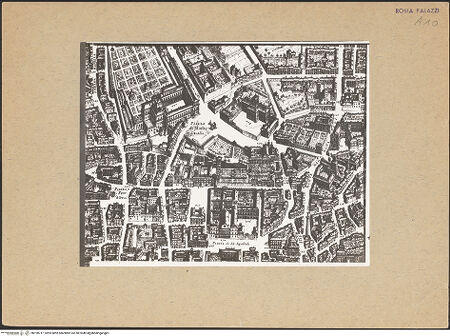 Vorderseite von Bibliotheca Hertziana [https://www.deutsche-digitale-bibliothek.de/content/lizenzen/rv-fz/] Falda-Stadtplan Roms - Ausschnitt, bh190717_recto. Foto.