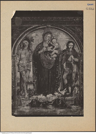 Vorderseite von unbekannt [https://www.deutsche-digitale-bibliothek.de/content/lizenzen/rv-fz/] Madonna mit den Heiligen Sebastian und Rochus - Gesamtansicht (vor Restaurierung), bh190950_recto. Foto.