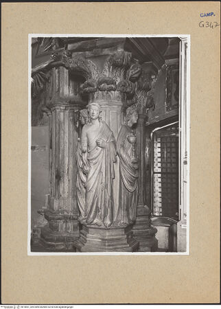 Vorderseite von Sopr. BAS NA [https://www.deutsche-digitale-bibliothek.de/content/lizenzen/rv-ez/] Grabmal des Königs Robert I.Untere Hälfte: Karyatiden, Sarkophag und GrabkammerLinker Pfeiler mit Tugenden - Prudentia, bh190961_recto. Foto.