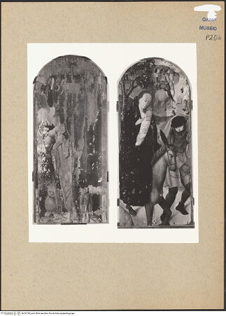 Vorderseite von Sopr. BAS NA [https://www.deutsche-digitale-bibliothek.de/content/lizenzen/rv-ez/] Triptychon mit der Geburt ChristiDie Flucht nach Ägypten, verso: Heiliger Ritter - Gesamtansicht, Recto- und Versoseite (während der Restaurierung), bh191018_recto. Foto.