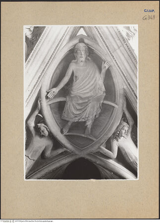 Vorderseite von Sopr. BAS NA [https://www.deutsche-digitale-bibliothek.de/content/lizenzen/rv-ez/] Grabmal des Königs Robert I.Christus zeigt seine Wunden vor - Gesamtansicht (vor 1943), bh191024_recto. Foto.