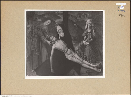 Vorderseite von Sopr. BAS NA [https://www.deutsche-digitale-bibliothek.de/content/lizenzen/rv-ez/] Triptychon mit der Grablegung Christi und Heiligen (Trauer um den toten Christus)Grablegung Christi - Gesamtansicht, bh191039_recto. Foto.
