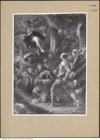 Vorderseite von Sopr. BAS NA [https://www.deutsche-digitale-bibliothek.de/content/lizenzen/rv-ez/] Martyrium des heiligen Jakobus des Älteren - Gesamtansicht (vor der Restaurierung), bh191416_recto. Foto.